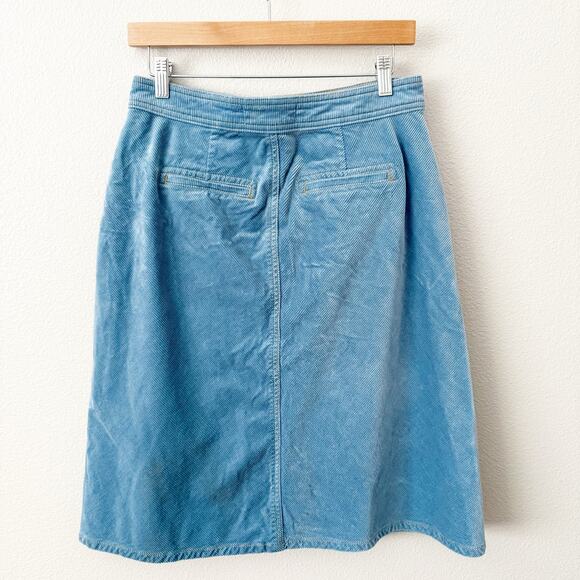 BY ANTHROPOLOGIE | Sky Blue Corduroy Button Front Skirt A-line Pockets | Size 6 - Picture 5 of 8